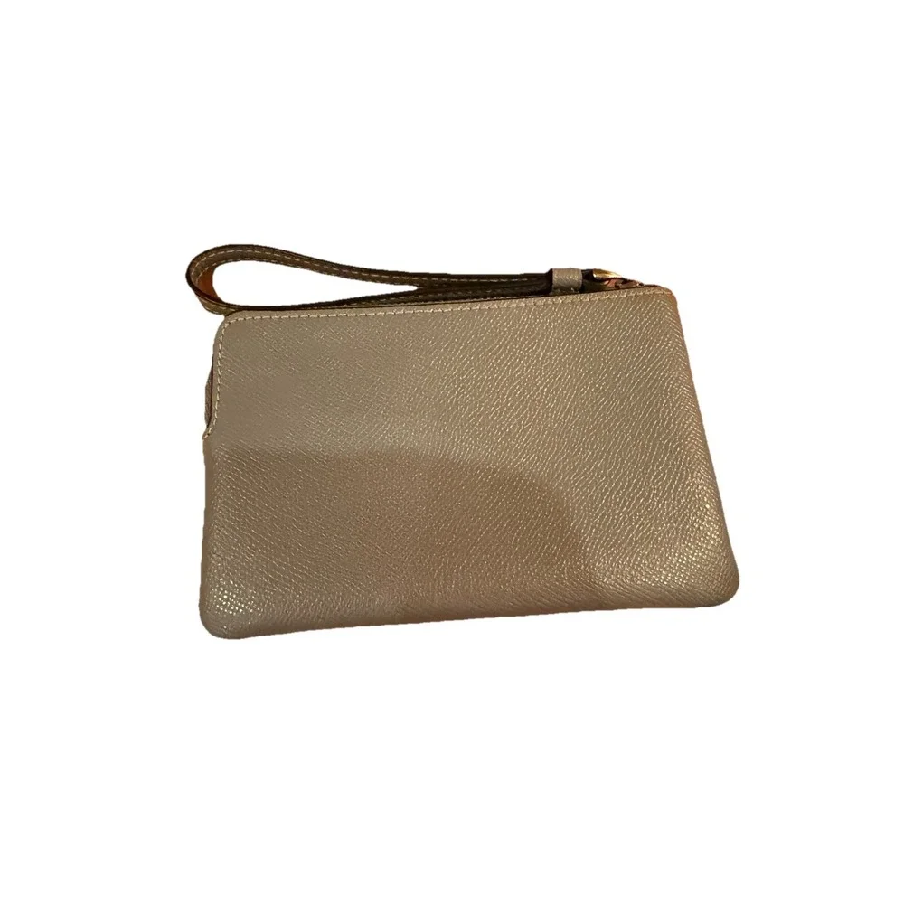 Coach Corner Zip Wristlet Wallet Taupe Crossgrain Leather Bag Chic - Picture 4 of 7